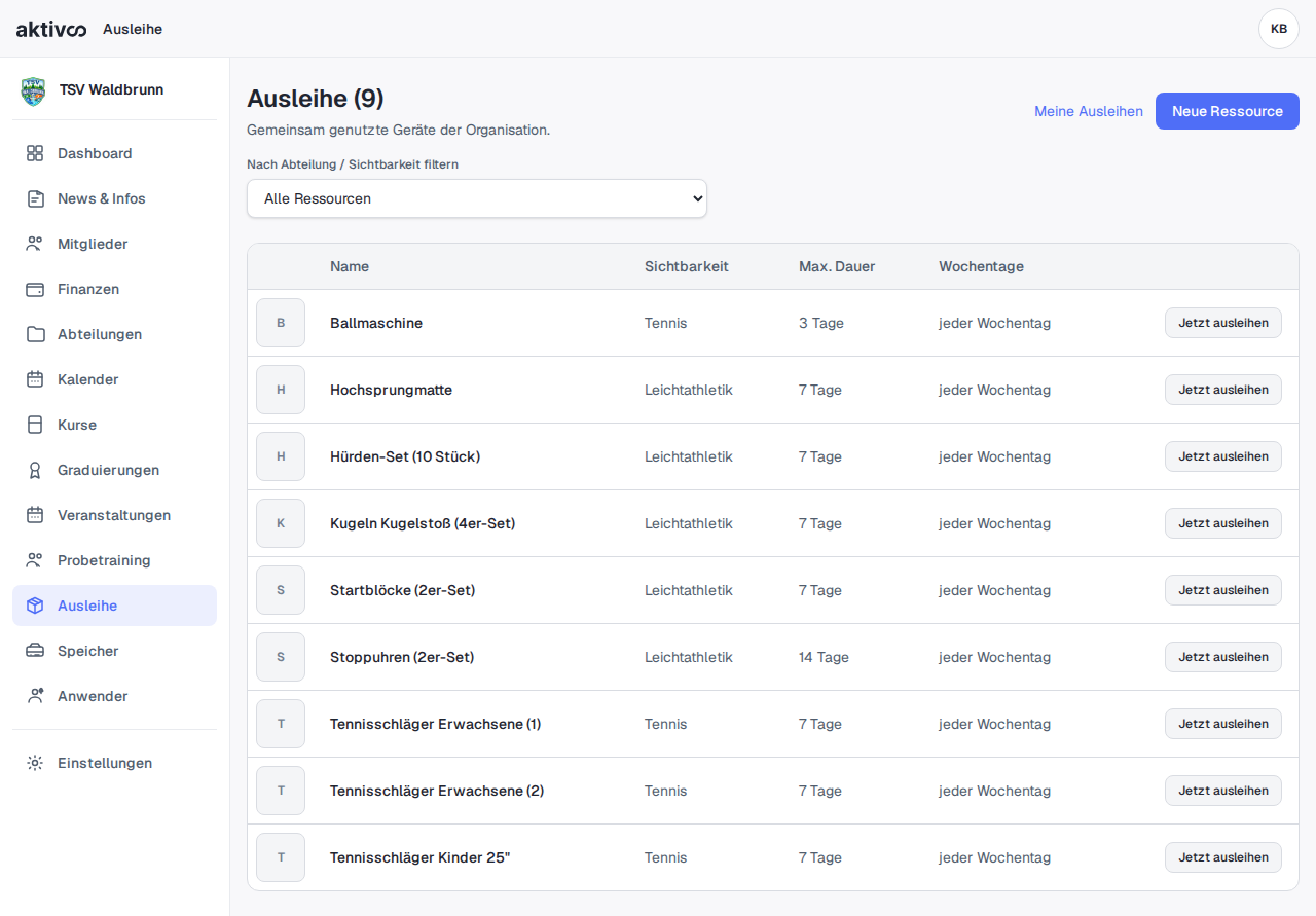 Ausleihe und Ressourcenbuchungen in der Webapp
